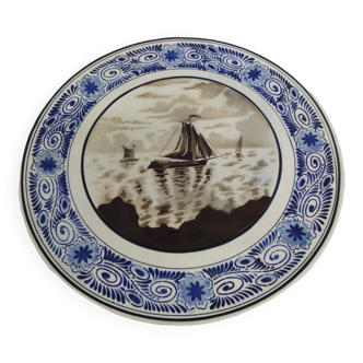 Large badonviller decorative plate sailboat decor / rare