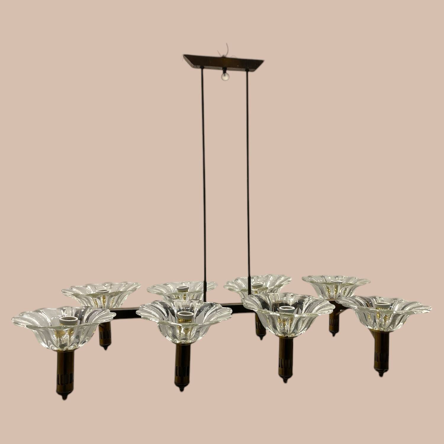 Large Rectangular Murano Glass Bronze Barovier Chandelier 1940’s