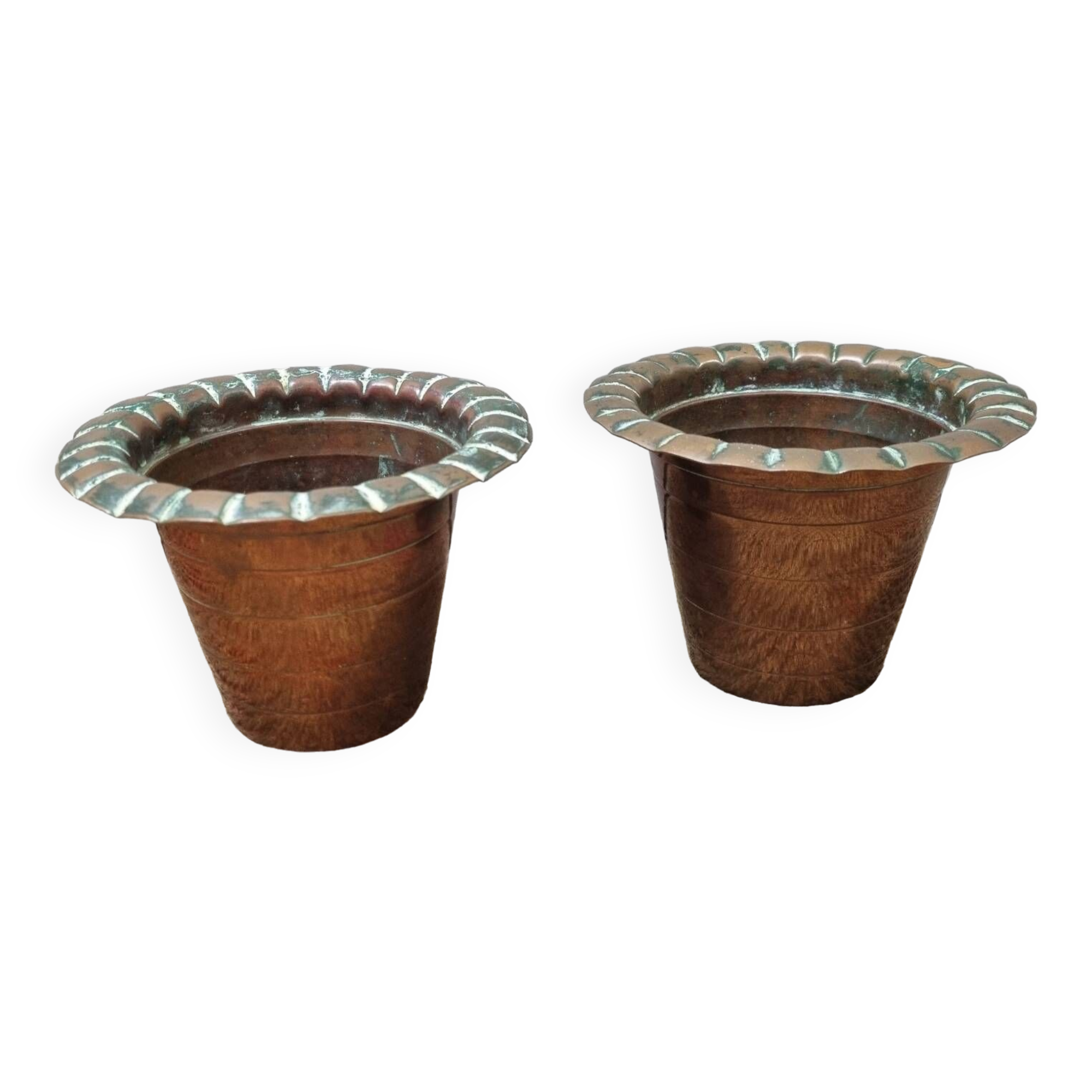 2 copper pot covers, 1960