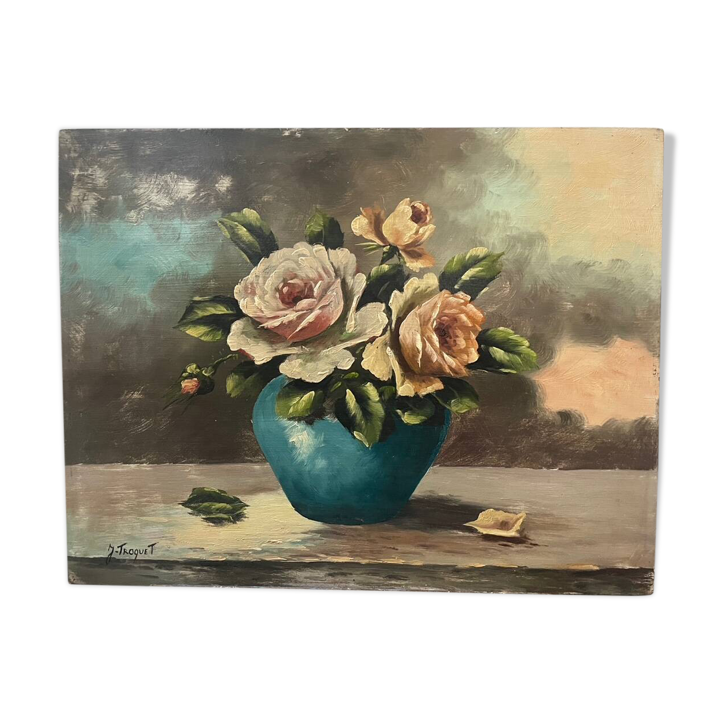 Old painting oil on panel signed J. Troquet
