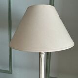 Roche Bobois table lamp, bleached wooden foot, ivory fabric lampshade