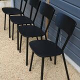 4 black metal and wood chairs