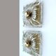 Pair large vintage architectonic wall lamps, 60s, glass