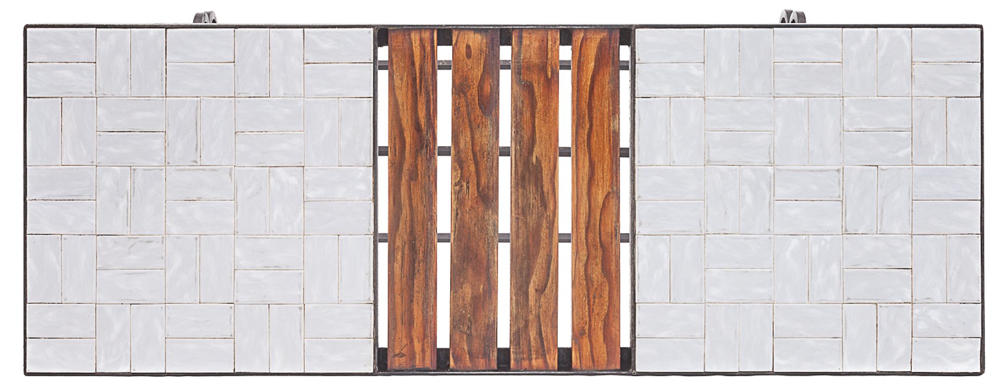 Table basse moderniste, teck et céramique, 1950