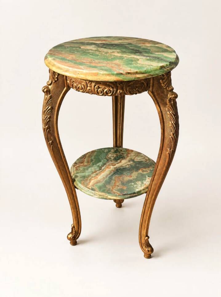 Pédestal en marbre vert vintage, table d'appoint, support d'exposition Hollywood Regency
