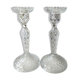 Paire de Bougeoirs flambeaux/Verrerie de Portieux, verre moulé. Motifs croisillons, forme corolle