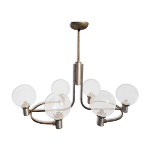Lustre vintage 6 globes verre fumé