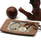 Rectangular dish in stoneware by Gustave Tiffoche, 1960s ceramics.