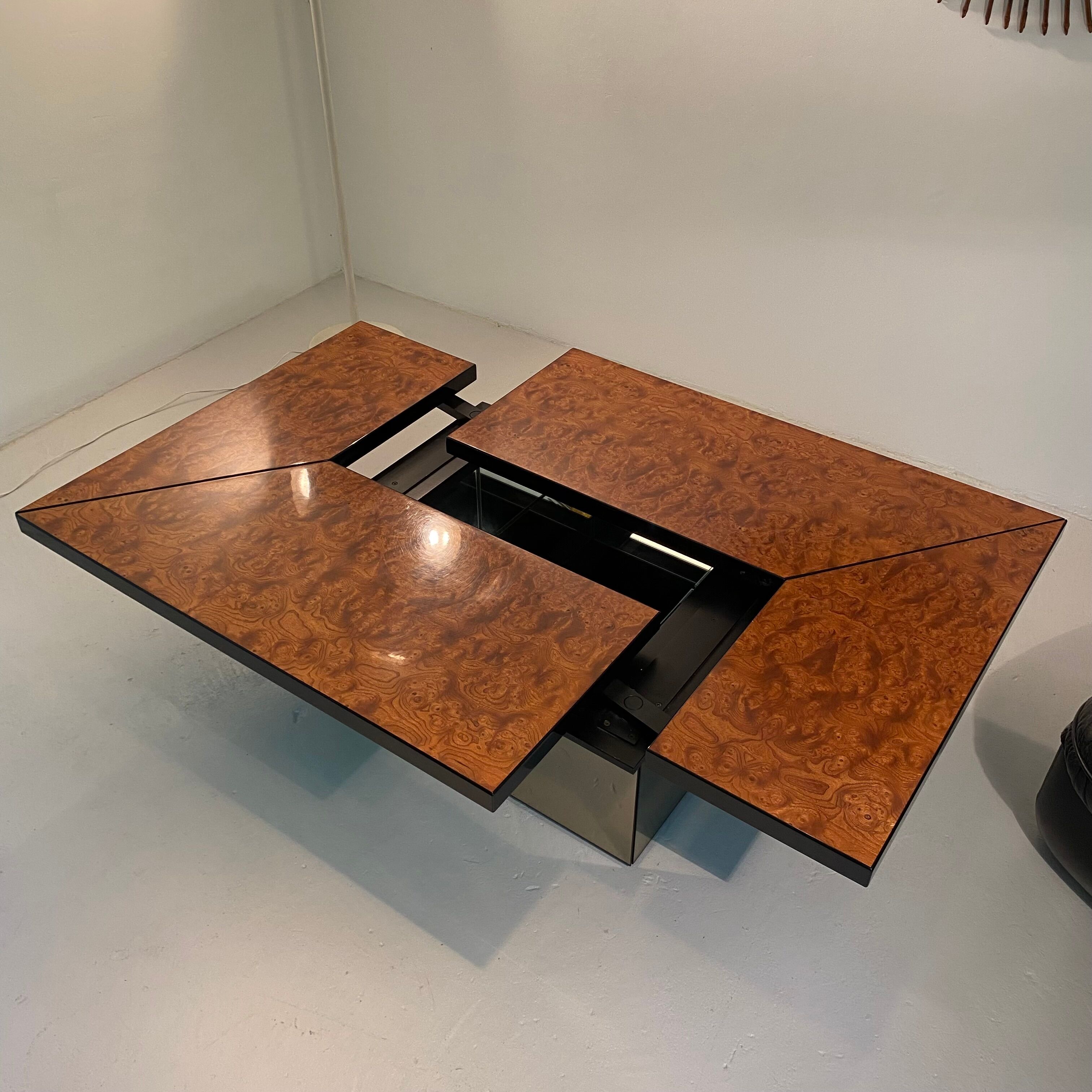 Coffee bar table in elm magnifying glass by Paul Michel, 1970