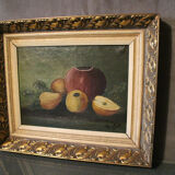 Table oil on canvas still life frame golden wood Regency style