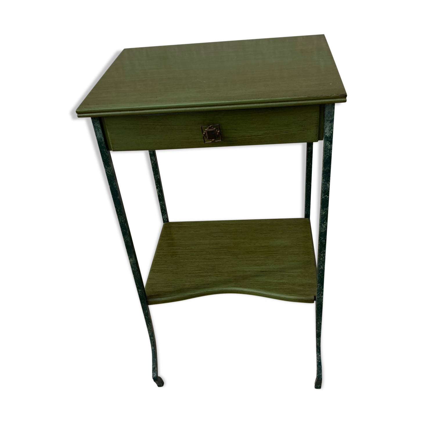 Iron and green wood bedside