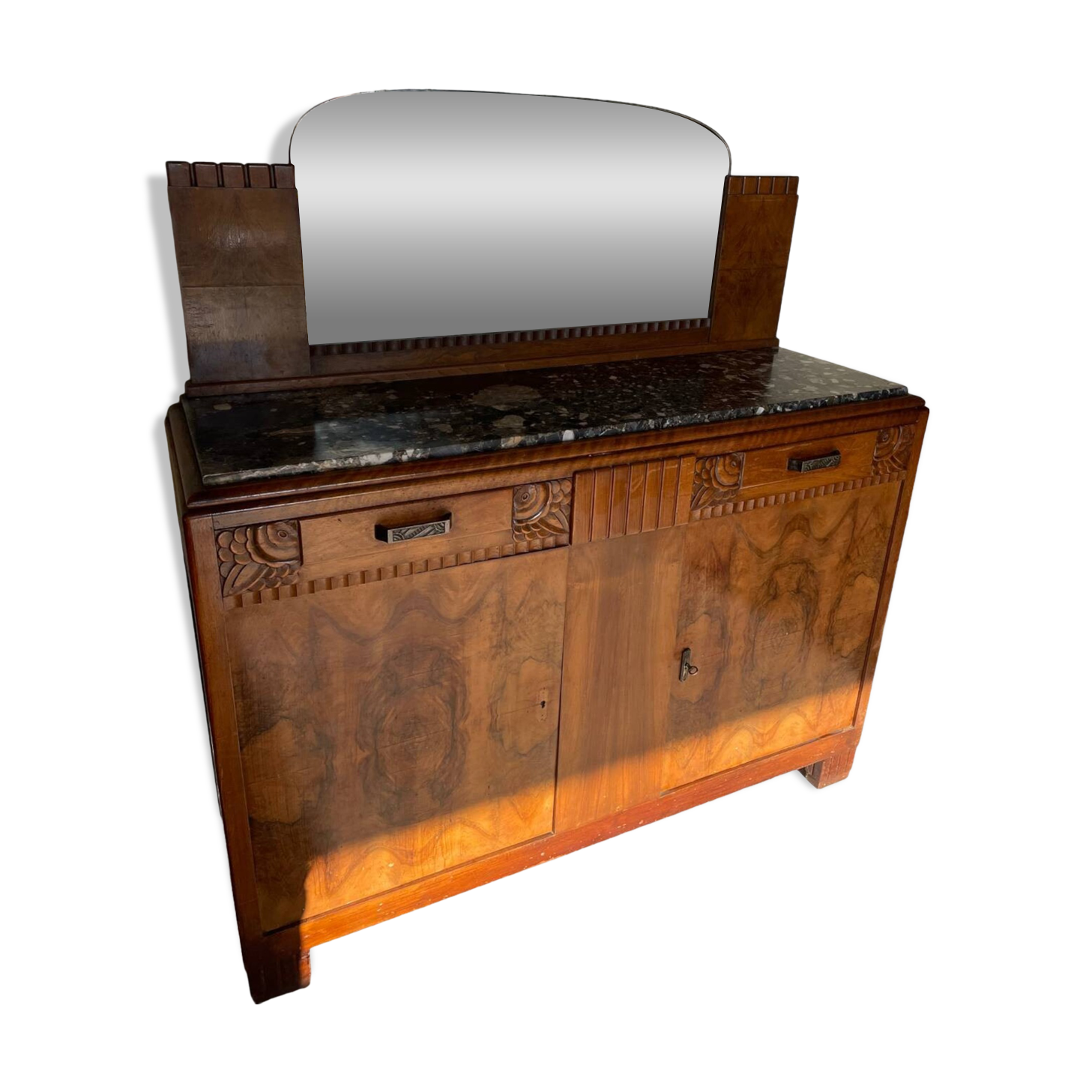 Vintage marble sideboard with mirror from the 1930s