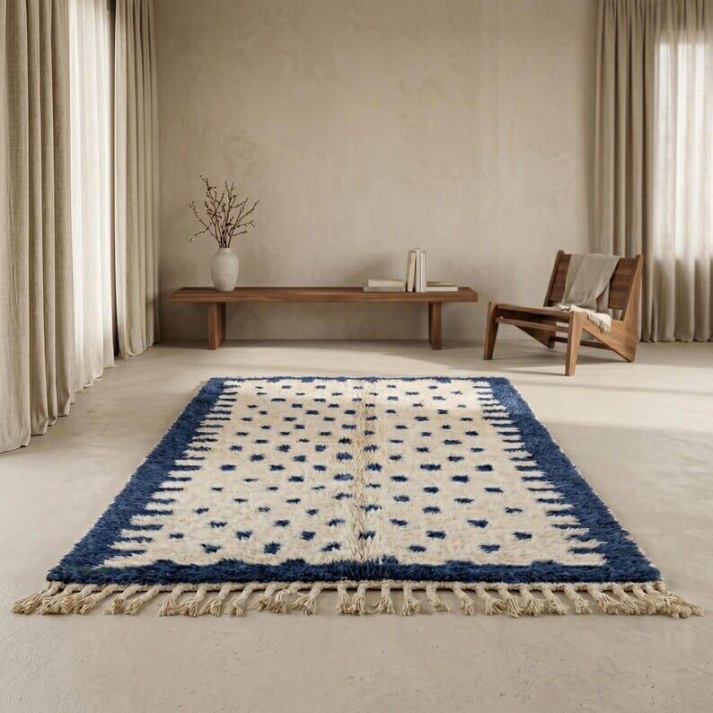 Large Berber rug made of pure wool, traditionally handwoven, 3/4 m.