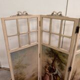 Louis XVI style three-leaf screen with Romantic and landscape decorations