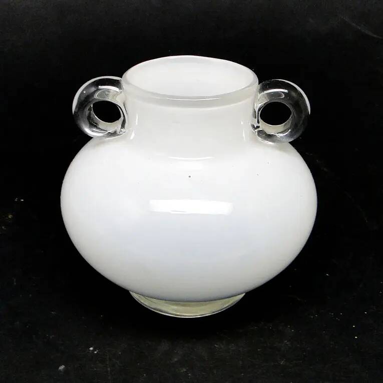 Modernism vase, white and transparent glass, HSG Tarnowiec, Poland, 1970s