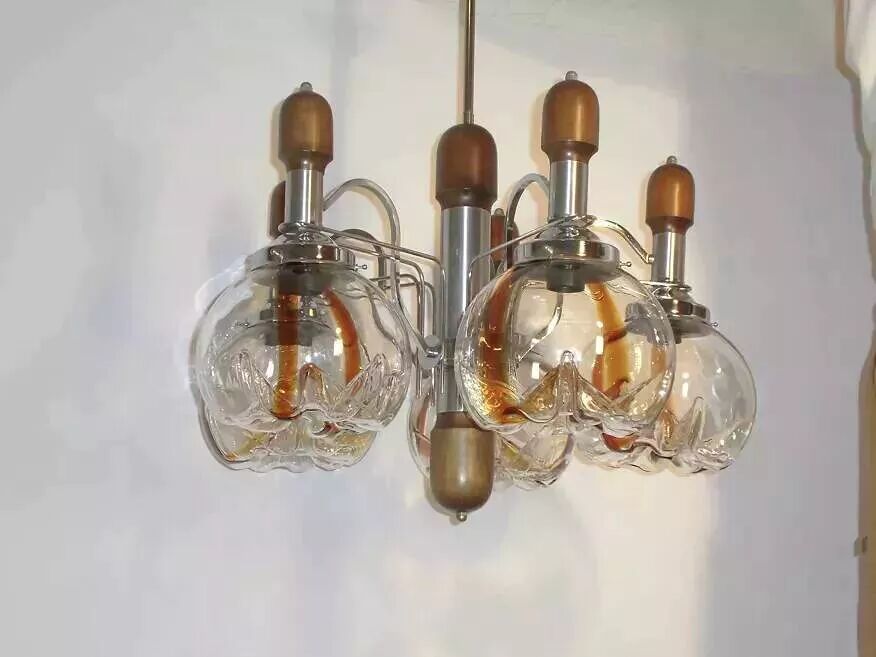 Murano glass chandelier in wood and chrome for Mazzega 60/70
