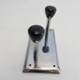 Chromed brass wall coat rack with 2 bakelite hooks 1970