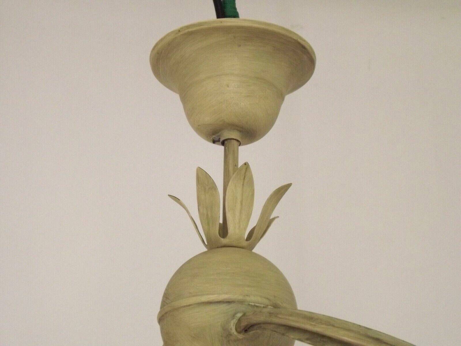 Stunning Italian Vintage 3 Light Tole Chandelier with Blown Glass Shades 4646