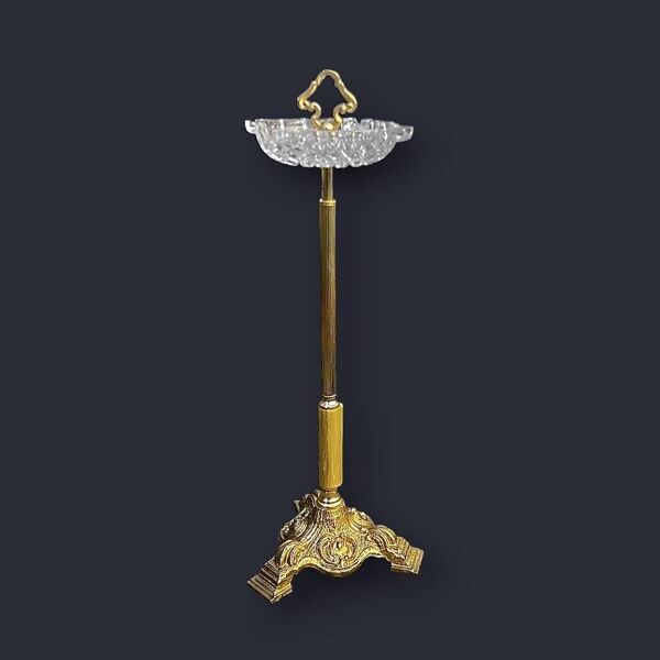 Grand cendrier sur pied doré, verre moulé – années 60