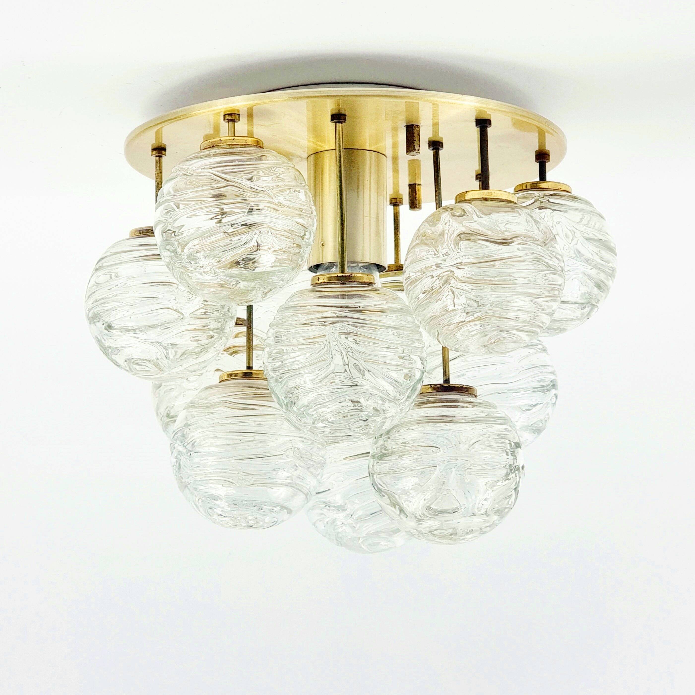 Mid-Century Sputnik Murano Glass & Brass Ceiling Light - Doria, 1960s/1970s