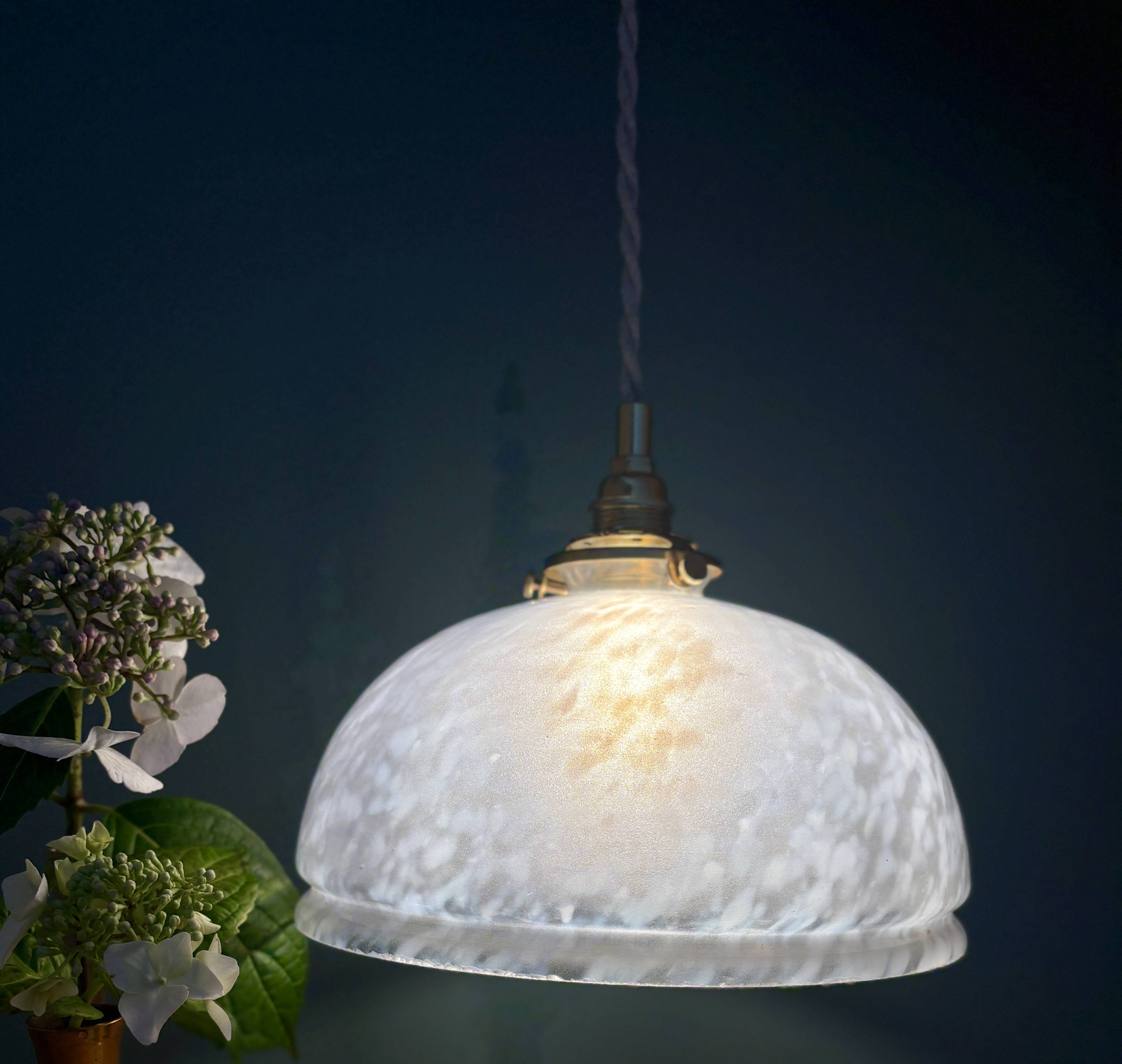 Vintage Clichy White Glass Pendant Lampshade