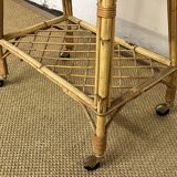 Rolling trolley / Small side table in bamboo and rattan, 1960