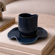 Set tasse & soucoupe ondulée céramique - bleu pétrole