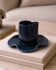 Set of wavy ceramic cup and saucer - petrol blue