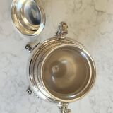 Ravinet d’Enfert silver-plated sugar bowl resting on 4 claw feet, Emp-style palmette motif