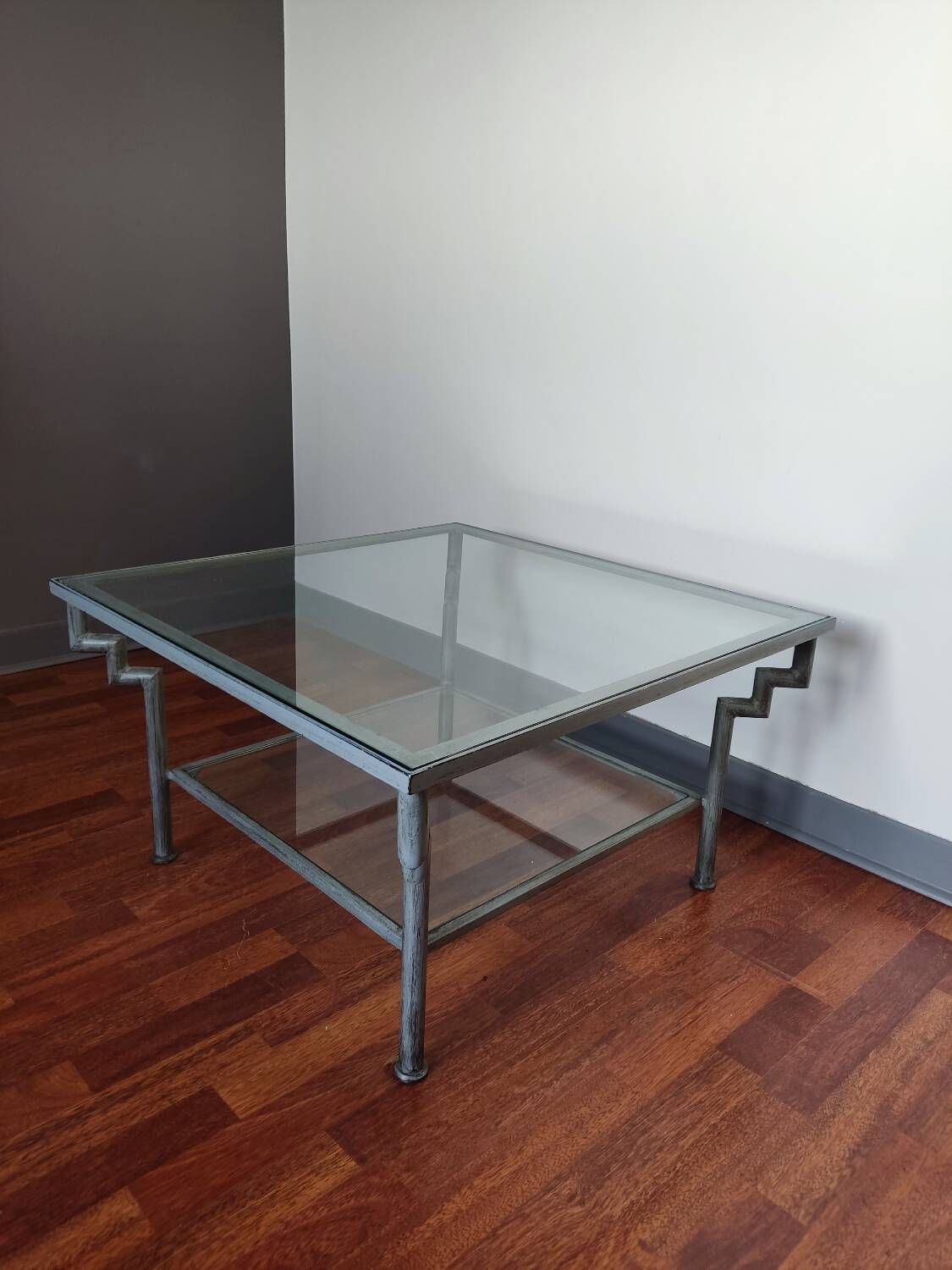 Glass and wrought iron coffee table