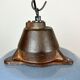 Industrial Grey Enamel and Cast Iron Pendant Light with Glass Cover, 1960s