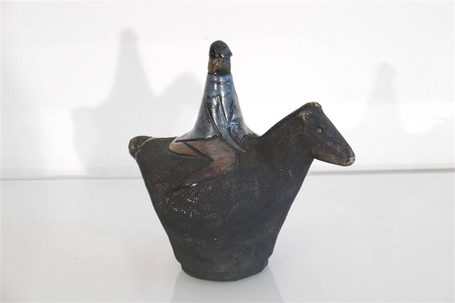 Horse and rider in ceramic by Lars Bergsten