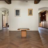 Vintage oak and slate coffee table
