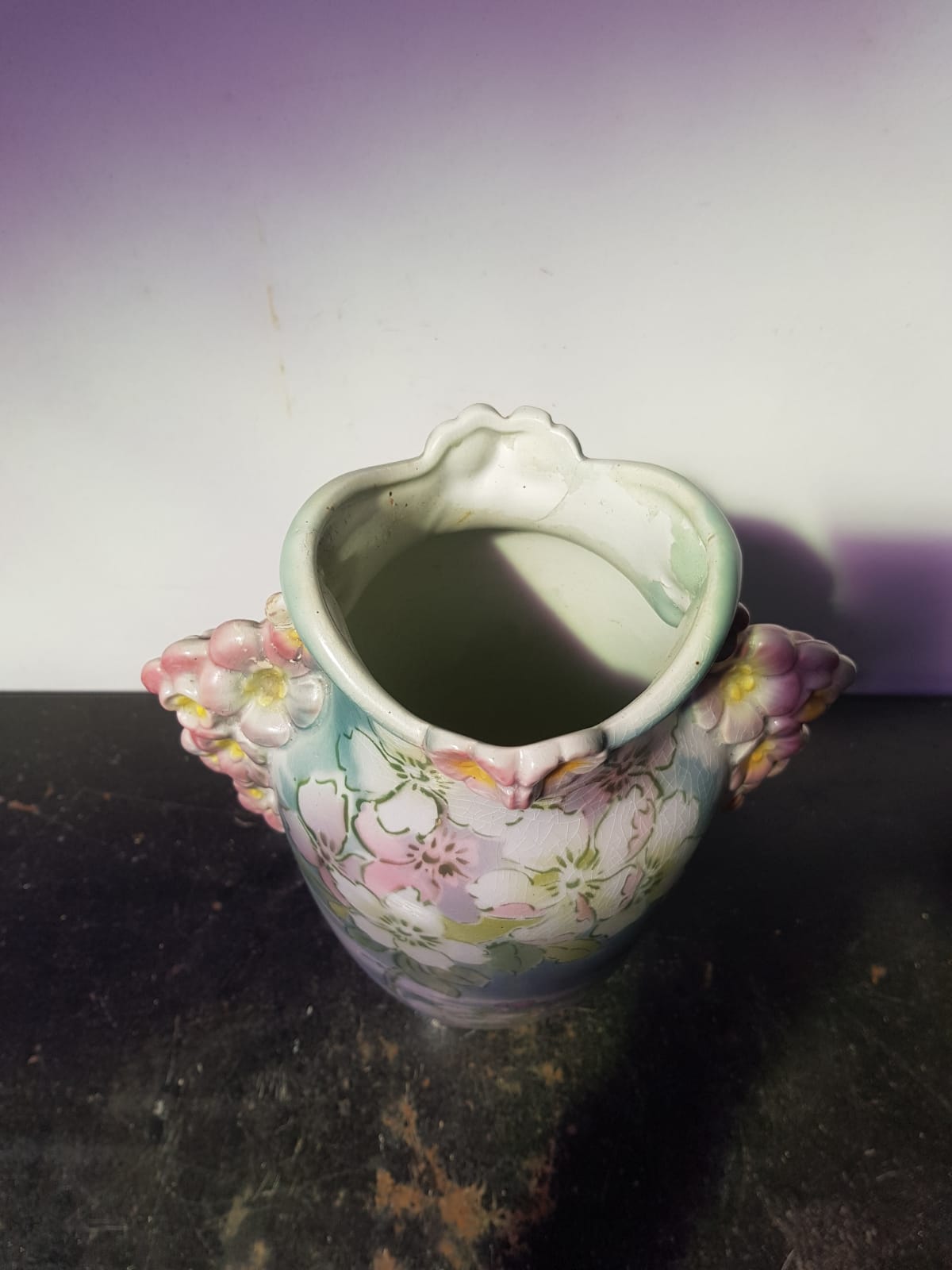 K&G Luneville ceramic vase with vintage flower decor