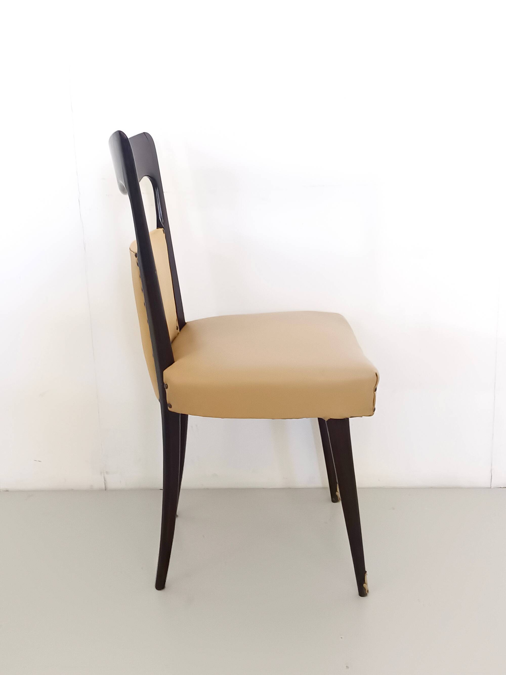 Set of Six Beige Skai Dining Chairs Ascr. to Melchiorre Bega, Italy