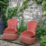 Pair of vintage pink velvet toad armchairs 1960