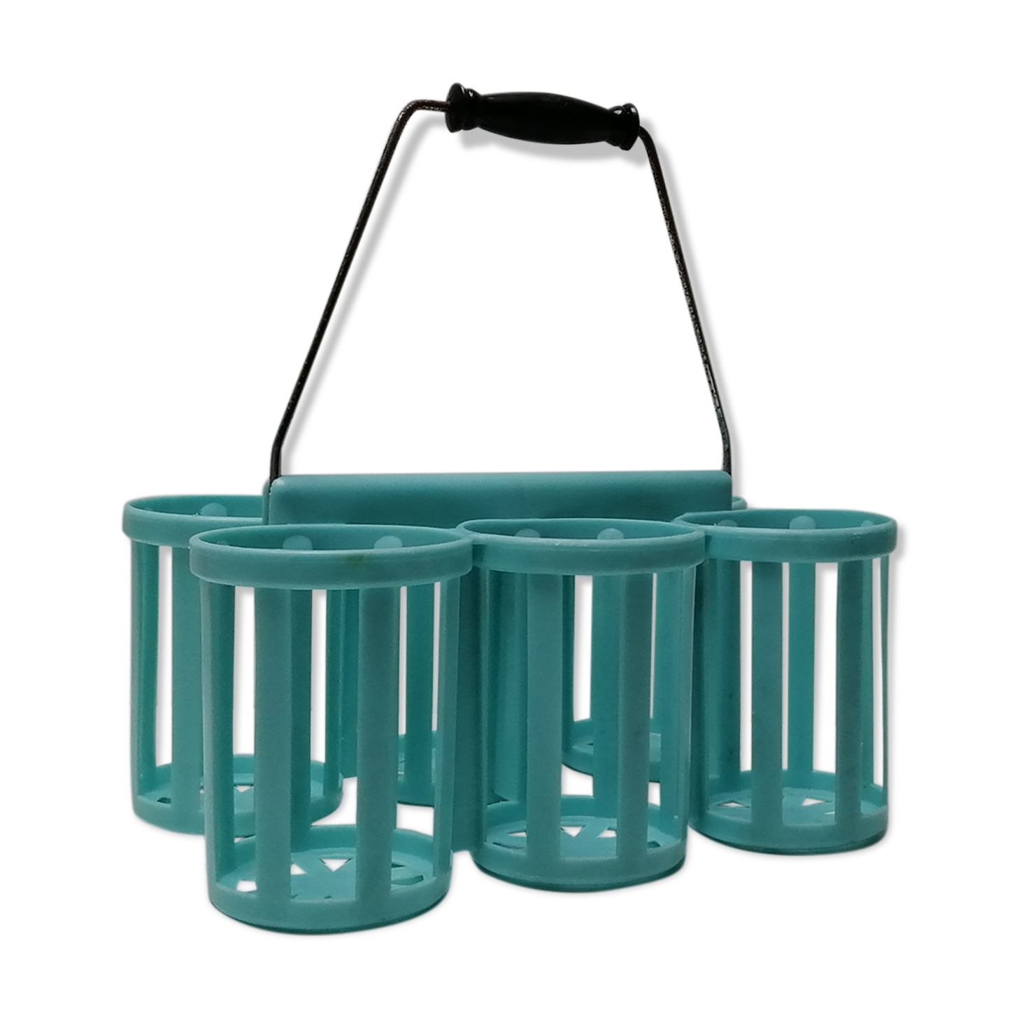 Vintage blue plastic bottle holder