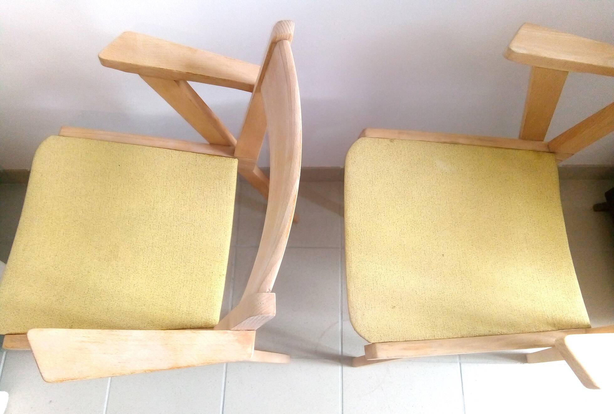Pair of vintage 1950 sandblasted bridge armchairs