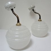 Pair of porcelain sconces brass glass of clchy white art deco