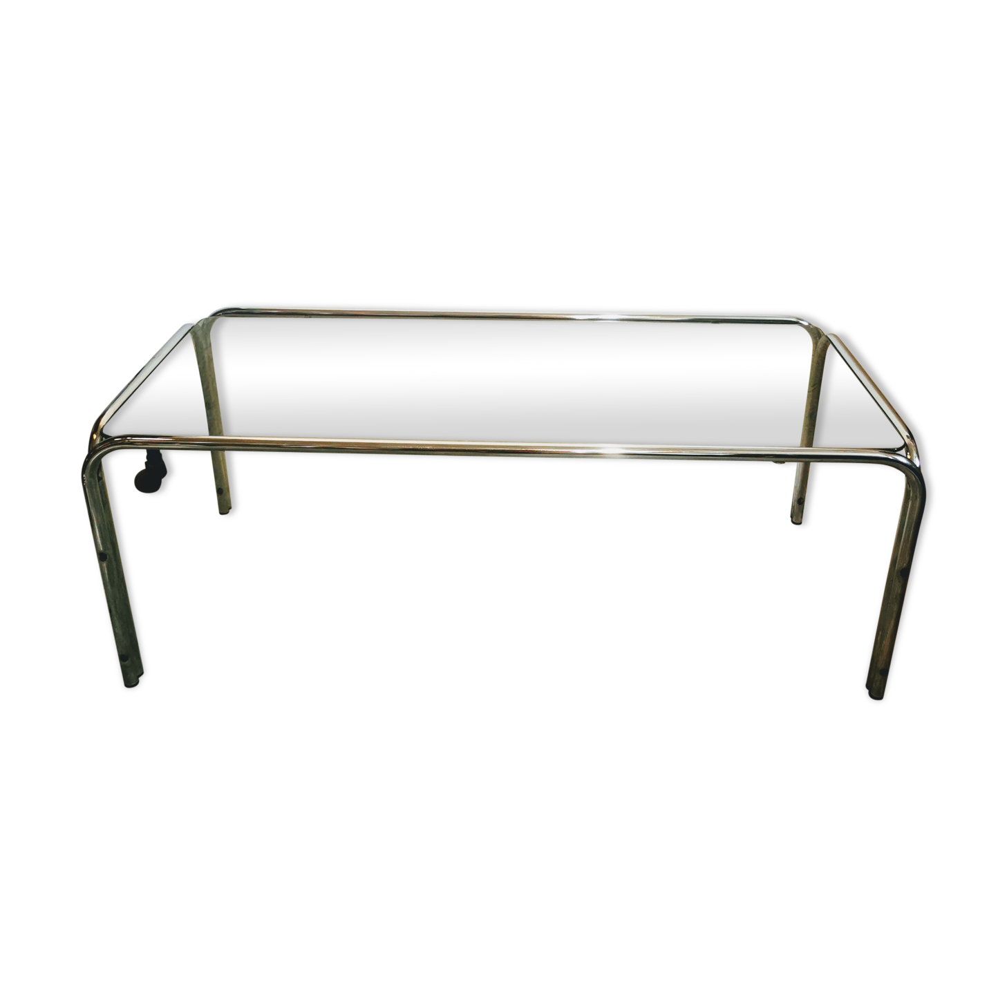 Vintage chrome metal coffee table and smoked glass tray, 70s