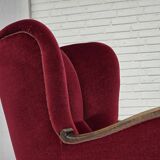 1960s, Danish relax chair, cherry-red furniture velour, oak wood.