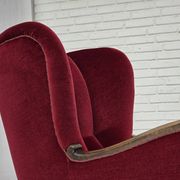 1960s, Danish relax chair, cherry-red furniture velour, oak wood.