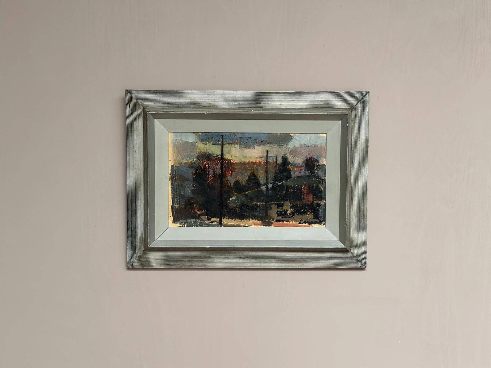 Original Swedish Oil On Panel – “Abstract Composition” By Erik Emanuelsson – Vintage & Framed – 36 × 49 Cm (14.2" × 19.3")