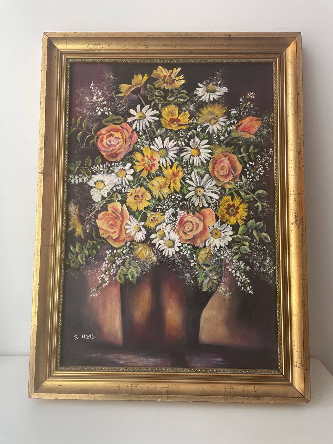 Large framed flower painting