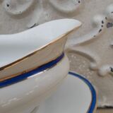 Saucière porcelaine ancienne Limoges filets bleu et or