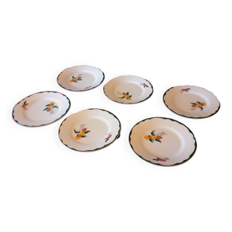 6 Charbonnier-Salins dessert plates circa 1930