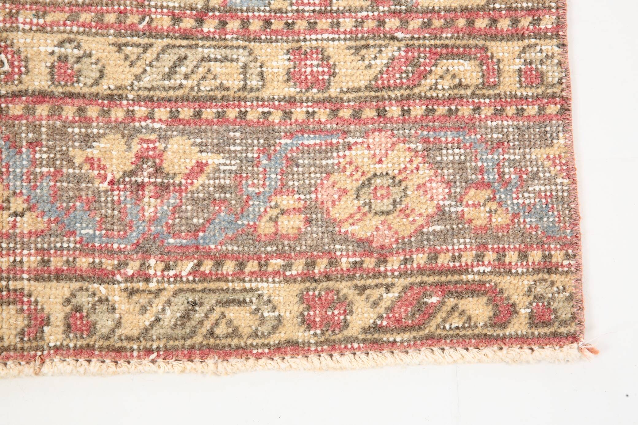 3x12 Pale Red Cream Soft Wool Vintage Runner Rug