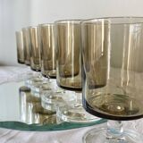 6 vintage grey smoked glasses Luminarc model Sweden wine or water glasses