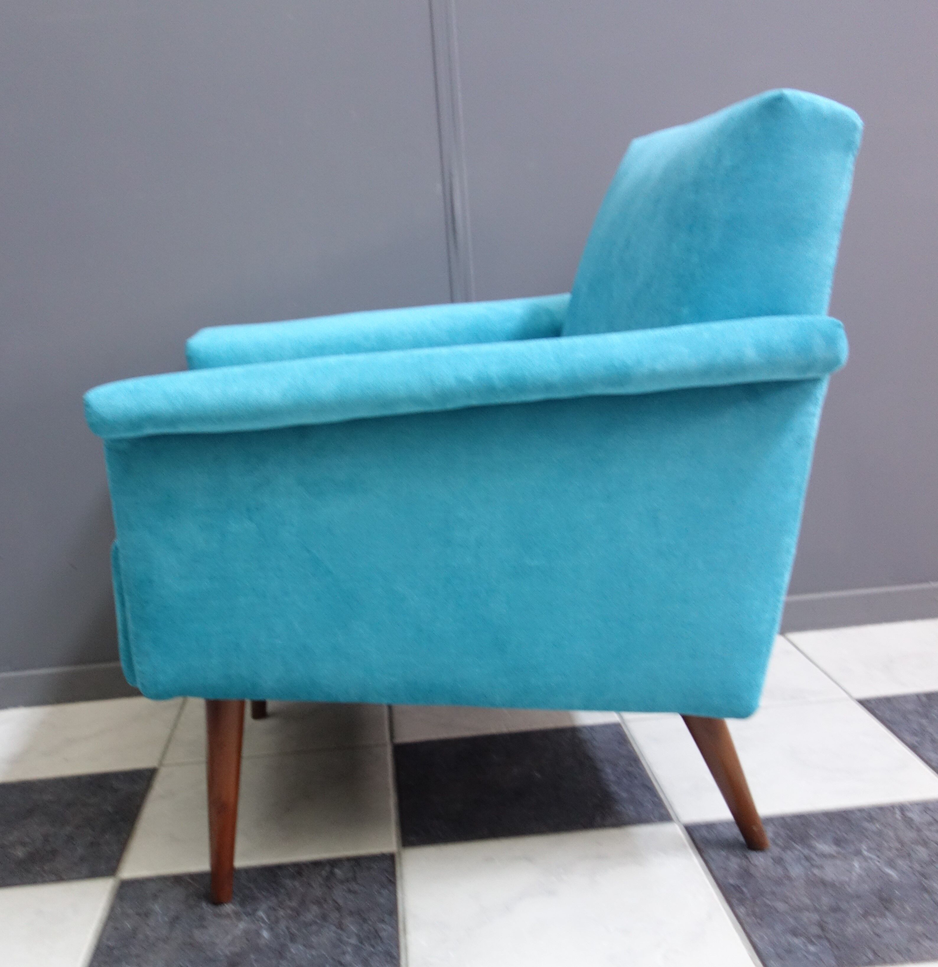Blue velvet armchair 1960s