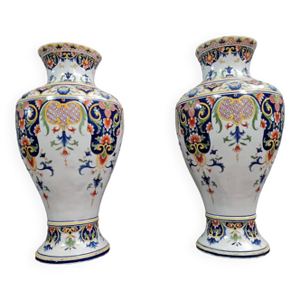 Pair of earthenware vases by Desvres Fourmaintraux Courquin nineteenth century